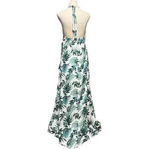 Lulus Marisha White Green Leaf Print Halter Wrap Dress Large thumbnail 4
