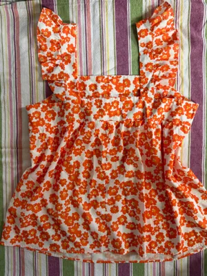 Womens Orange Floral Ruffle Strap Short Sleeve Top large thumbnail 2