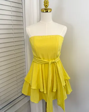 DO+BE Yellow Strapless Tiered Ruffle Mini Dress thumbnail 2