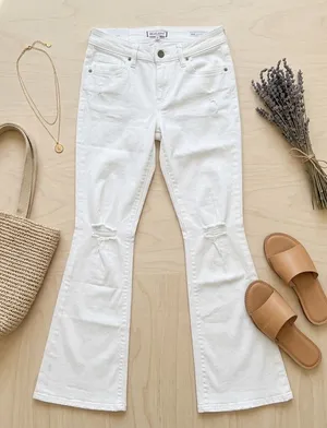 Dear‎ John Rosie Mid Rise Flared Jeans 27 White Distressed Flare Stretch NWT thumbnail 1