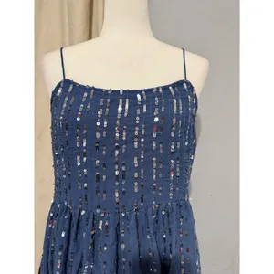 Urban Outfitters Mini Dress L Blue Sequin Babydoll Tiered Square Neck Y2K Indie thumbnail 11