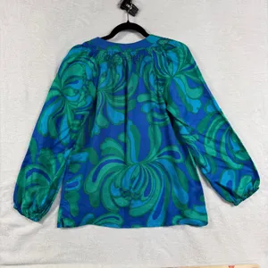 Lilly Pulitzer S Elsa 100% Silk Blouse Blue Green Floral Psychedelic Boho Resort thumbnail 4