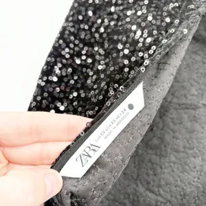 Zara Womens Black Sequin Padded Shoulder Open‎ Back Glam Cocktail Mini Dress XS thumbnail 5