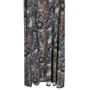 LuLaRoe Paisley Print Maxi Skirt Navy Blue Pink Green Boho Flounce Size XXS thumbnail 4