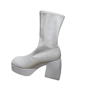 Windsor Smith White Stretch Sock‎ Platform Block Heel Boots Size 10 thumbnail 6