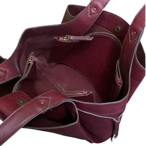 Women's Red Burgundy Faux Leather Vegan Shoulder Tote Bag Handbag Size OS thumbnail 4