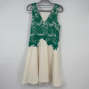 Moulinette Soeurs Anthropologie Green Lace Cream Fit & Flare Dress‎ Size 6 thumbnail 2