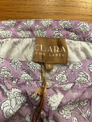 Purple floral puff sleeve square neck button front blouse thumbnail 2