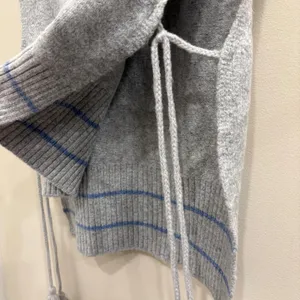 Free People‎ All Star Stripe Poncho Vest Gray Blue V-Neck Side Tie Tassels OS thumbnail 8