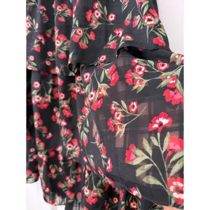 Draper James RSVP Black Red Floral Tiered Midi Skirt Elastic Waist Large L thumbnail 9