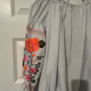 Free People Embroidered Off Shoulder Mini Dress Blue Orange Size S thumbnail 9