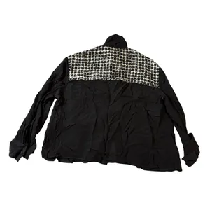 ZARA Black Sheer Blouse Black White Cream Tweed Pockets Button Up‎ Size Medium thumbnail 8