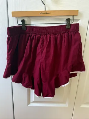 Anthropologie Celandine Burgundy Ruffle Edge Shorts thumbnail 3