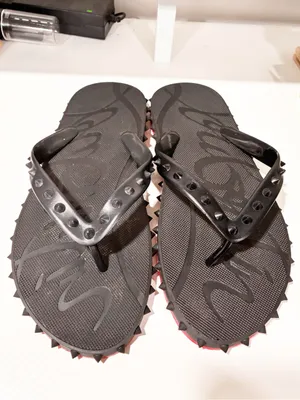 Christian Louboutin Super Loubi Rubber Flip Flop Women's Black Spike Red Bottom thumbnail 2