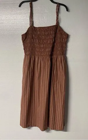 A New Day Dress Women Midi XXL Smocked Pockets Tie spaghetti Straps Pleasant thumbnail 1