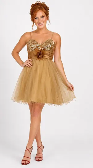 Dancing Queen USA Gold Sequin and Tulle Cocktail Dress - Size M thumbnail 1