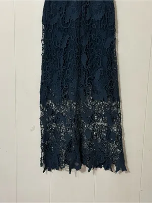 Free People Nora Crochet Lace Midi Dress XS Navy Blue Racerback Boho Sleeveless thumbnail 9