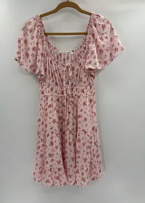 Altar’d State Pink Floral Mini Dress boho Flutter Sleeve Cottagecore large NWT thumbnail 1