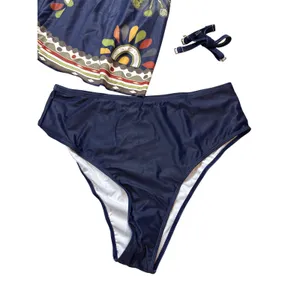 Navy Blue Paisley Floral Print Swim Dress Two Piece Bikini Set 1XL D1987-52 thumbnail 3