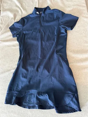 Adidas Women Golf Dress Navy Blue M Short Sleeve Mock Neck Quarter Zip HS2490 thumbnail 1