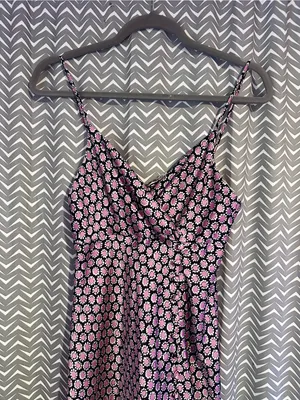Zara | Pink and Black Daisy Print Satin Maxi Slip Dress, Small thumbnail 3