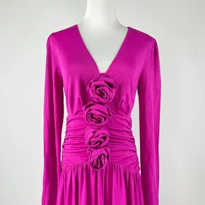 NWOT Farm Rio Pink 3d Roses Long Sleeve Draped Midi Dress Size S thumbnail 6