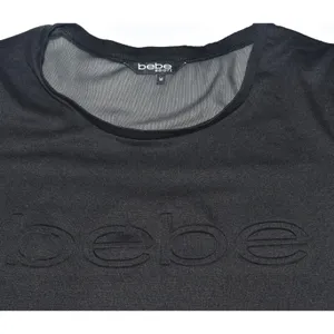 Bebe Sport Top Black with Black Logo Short Sleeve Shirt Sheer Mesh - Size M thumbnail 4