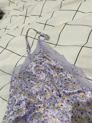 H&M purple floral satin lace mini slip dress thumbnail 4
