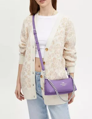 Coach NWT CL407 Charlotte Shoulder Bag Pebble Leather Silver/Iris Color $378 thumbnail 3