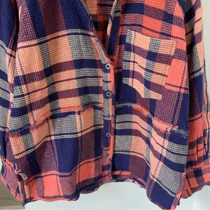 Free People We The Free Cozy In Plaid Button Down Shirt Navy Sabrina Plaid - NWT thumbnail 6