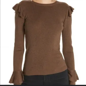 Alice + Olivia $295 bronze metallic mirror sweater knit revolve ruffle xs winter thumbnail 1