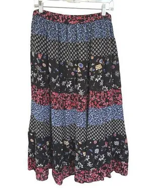 Bohemian Tiered Floral Prairie Midi Skirt Americana Modest Broomskirt Large thumbnail 1