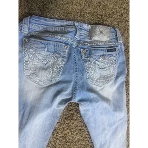 Miss Me Signature Skinny Jeans 30 Light Wash Sequin Embroidered Flap Pocket Y2K thumbnail 2