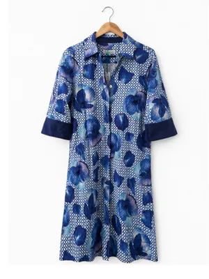 NWT Revolve x Perlavera Neil Button Down Shirt Dress in Watercolor Blue Floral thumbnail 3