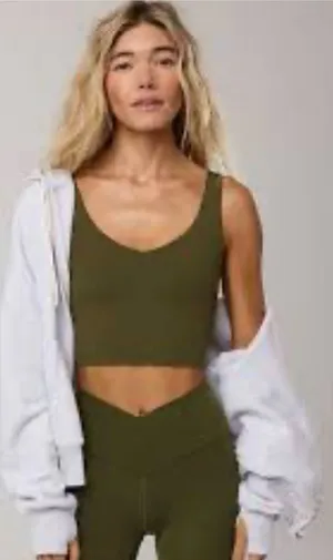 Aerie Offline Olive Green Scoop Neck Crop Tank Top - Women's XXS (new with tags) thumbnail 1