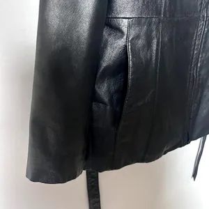 Vintage Outbrook Black Leather Jacket Womens Large Belted Zip Coat 90s thumbnail 14