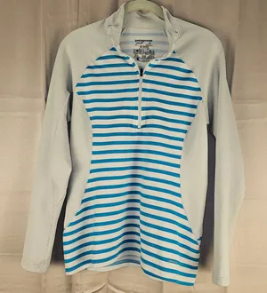 Patagonia Womens Blue Striped Capilene 3‎ Midweight Zip Neck Long Sleeve Top Med thumbnail 1