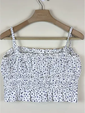 J.Crew Cinched-Waist Cotton Poplin Tank Top Blue Dot Smocked Crop M thumbnail 8