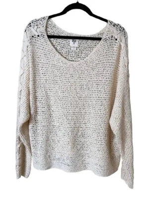 BILLABONG Lace Up Open Knit Crochet Style Sweater Top Size Large thumbnail 1