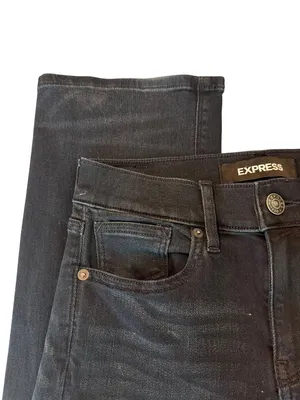Express Barely Boot Mid Rise Supersoft Stretch + Jeans Dark Blue Denim Sz 00L thumbnail 2