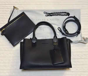 Charles & Keith Double Top Handle Structured Bag in Matte Black thumbnail 1