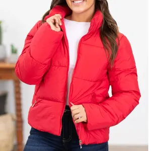 Zenana Womens Size Large Red Puffer Jacket Full Zip Pockets Long Sleeve QJ-1350Y thumbnail 1