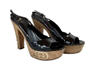 GUCCI black patent cork platform sandal thumbnail 1