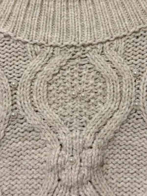 NWT AE Snow Stopper Sweater Size Large Cream Cable Knit Chunky NEW beads thumbnail 6
