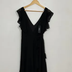 Lulus Ravishing Charm Maxi Dress Size Small‎ Black Ruffled Wrap High Low NWT thumbnail 6