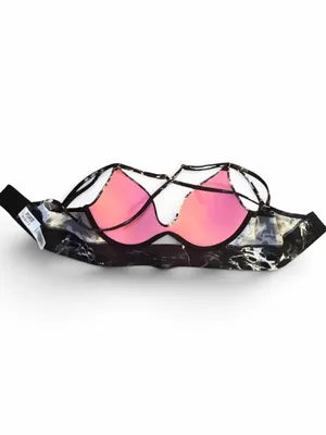 PINK Victoria's Secret Black Marble Print Strappy Underwire Bra thumbnail 4