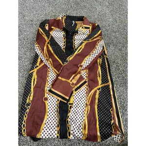 Zara TRF Collection Brown, Black, White chain and scarf long sleeve blouse M thumbnail 2