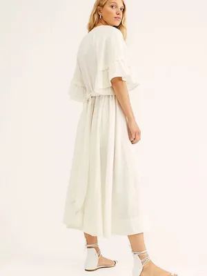 Free People Endless Summer What A Stunner Ruffle Midi Dress Ivory XS NEW $98 thumbnail 3