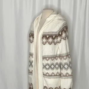 ABERCROMBIE & FITCH Fair Isle Hooded Long Cardigan Sweater Cream Fairisle XS thumbnail 6
