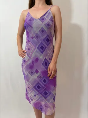 Lilac Purple Geometric Mesh DOuble Layer Fairy Vintage Carrie Bradshaw Dress thumbnail 2